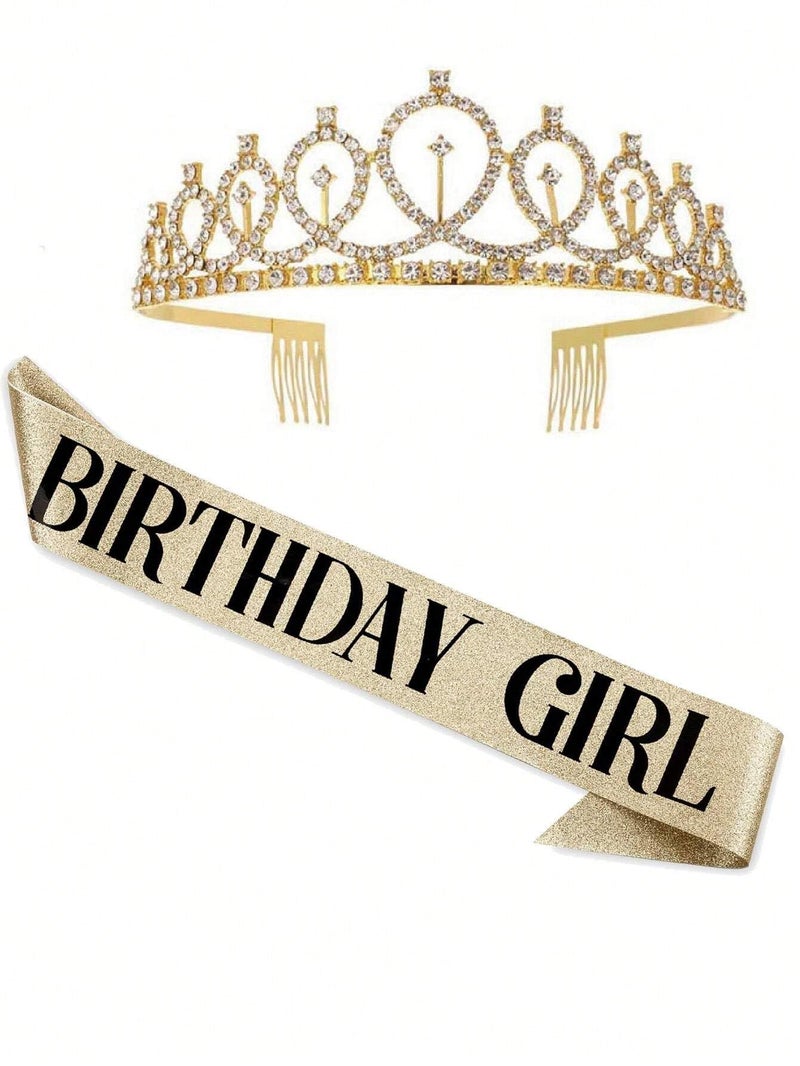 YouBella Jewellery Stylish Birthday Sash and Crown - Pack of 2 Pcs | Birthday Girl Crown | Gifts for Best Friend/Sister (Golden) - Image 5