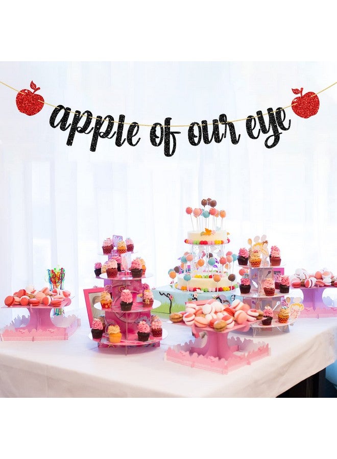 WeBenison Apple of Our Eye Banner/Fruit Apple Theme 1st Birthday Banner/Baby Shower/Wedding/Boys Girls Birthday Party Decoration Supplies Black Glitter - Image 5