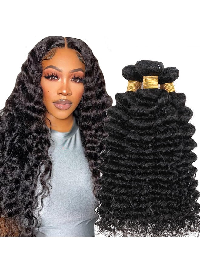 Misoun Human Hair Bundles Deep Wave Brazilian Weaves 20 22 24inch 12A 100 Unprocessed Virgin Human Hair Deep Wave Quick Raw 3 Bundles Deals Natural Black - Image 2