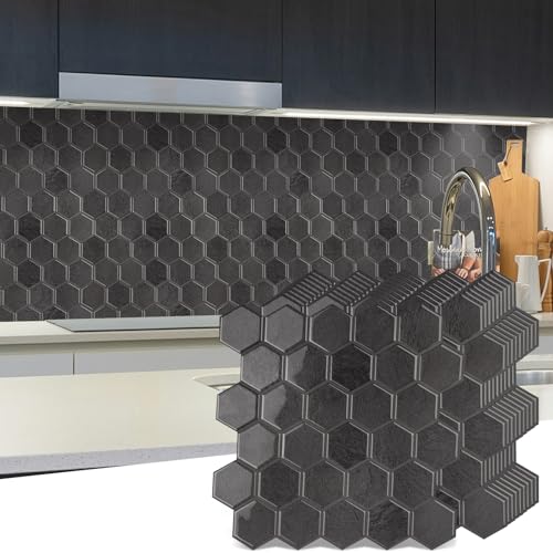 WalDecoo 10Sheet Hexagon Peel and Stick Backsplash for Kitchen New Upgrade Premium Extra Thicker Design 3D Self Adhesive Wall Tiles Large Stick on Tiles for Kitchen and Bathroom 12 x 12 - Image 1