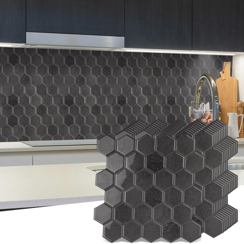 WalDecoo 10Sheet Hexagon Peel and Stick Backsplash for Kitchen New Upgrade Premium Extra Thicker Design 3D Self Adhesive Wall Tiles Large Stick on Tiles for Kitchen and Bathroom 12 x 12 - Image 2
