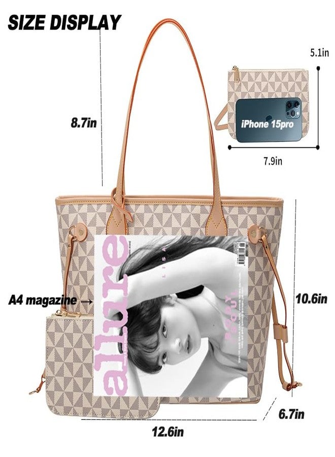 Fullishment Designer Tote Bag for Women - 2 Pcs Handbag & Wallet Set,Top-Handle Satchel Shoulder Tote Bag Fits Daily, White - Image 5