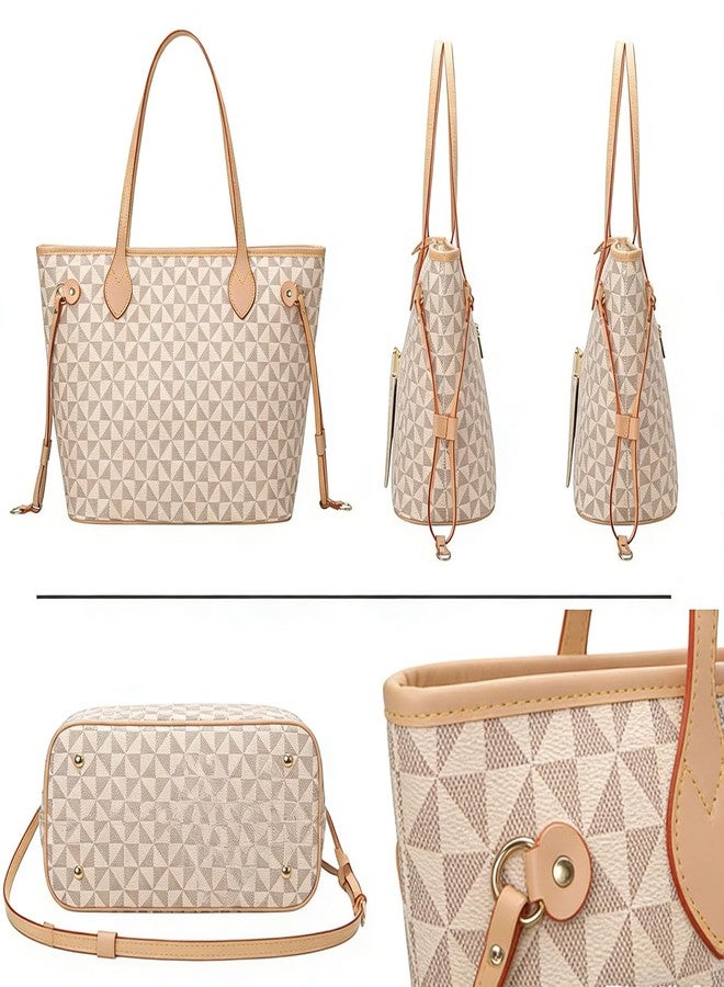 Fullishment Designer Tote Bag for Women - 2 Pcs Handbag & Wallet Set,Top-Handle Satchel Shoulder Tote Bag Fits Daily, White - Image 4