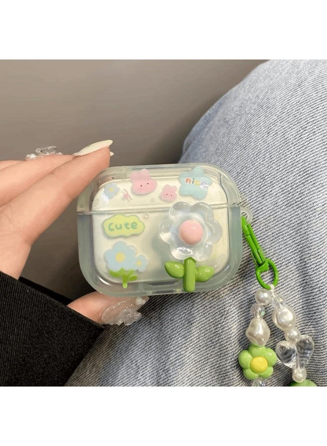 Beiyipin Fresh Green Flower Airpods Pro 2 Protective Case Airpods Pro 2 Apple Protective Shell Wireless Bluetooth Earphone Case Anti-Drop - Image 3