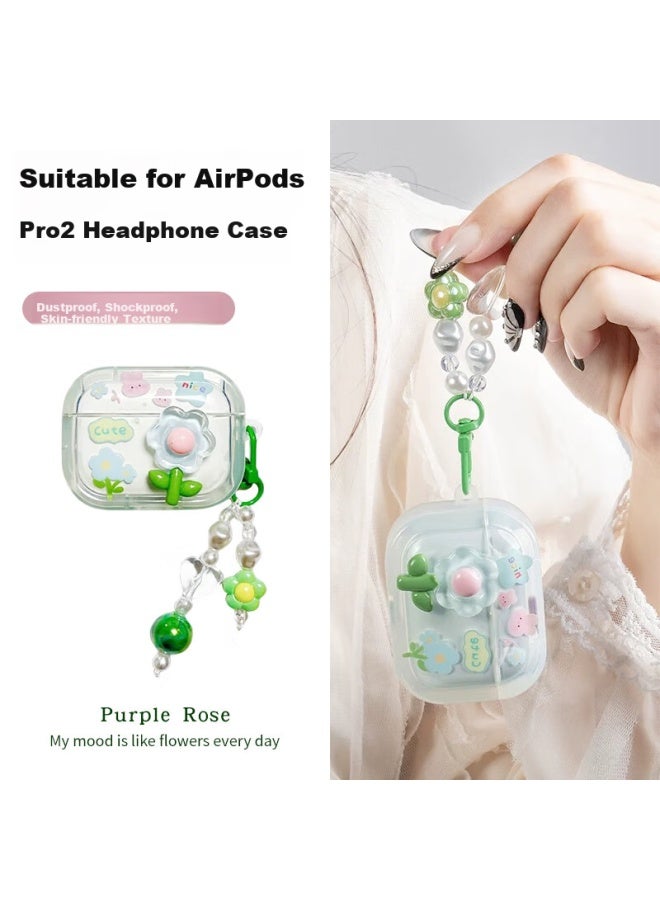 Beiyipin Fresh Green Flower Airpods Pro 2 Protective Case Airpods Pro 2 Apple Protective Shell Wireless Bluetooth Earphone Case Anti-Drop - Image 1