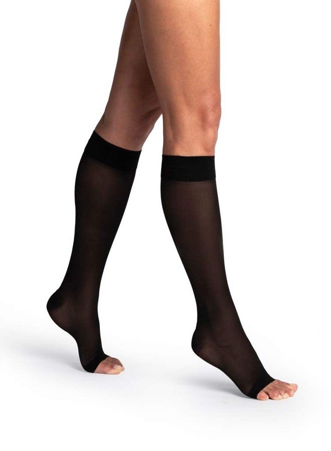 SIGVARIS Women's DYNAVEN Sheer Calf Open-Toe Compression Socks, 20-30mmHg, MS - Medium Short, Black - Image 2