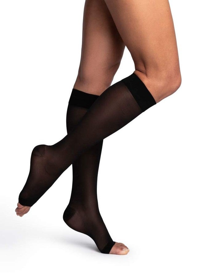 SIGVARIS Women's DYNAVEN Sheer Calf Open-Toe Compression Socks, 20-30mmHg, MS - Medium Short, Black - Image 1