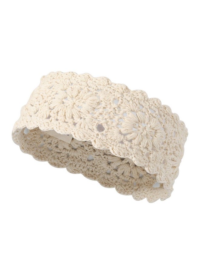 ZLYC Women Headband Handmade Crochet Knit Boho Flower Hair Bands (Crochet White)  - Image 1