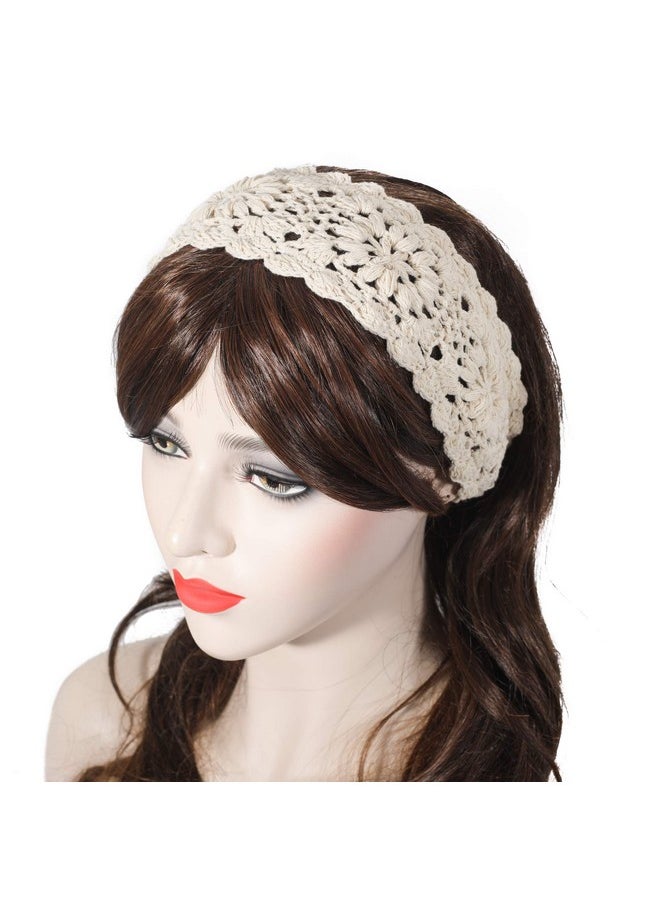 ZLYC Women Headband Handmade Crochet Knit Boho Flower Hair Bands (Crochet White)  - Image 2