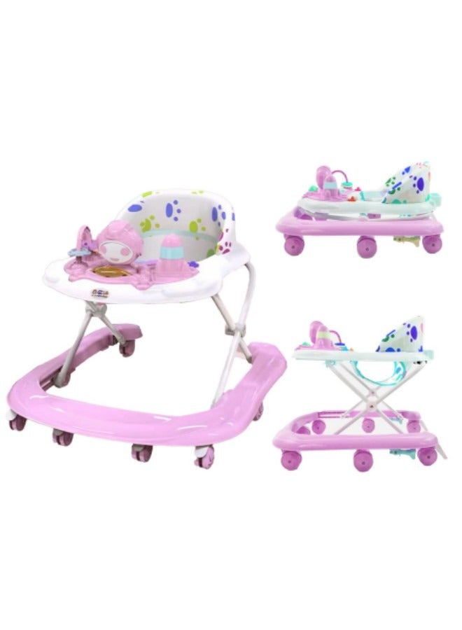 GGEROU Baby Walker Foldable Adjustable Safety Learning Walker With Music,Pink - Image 1