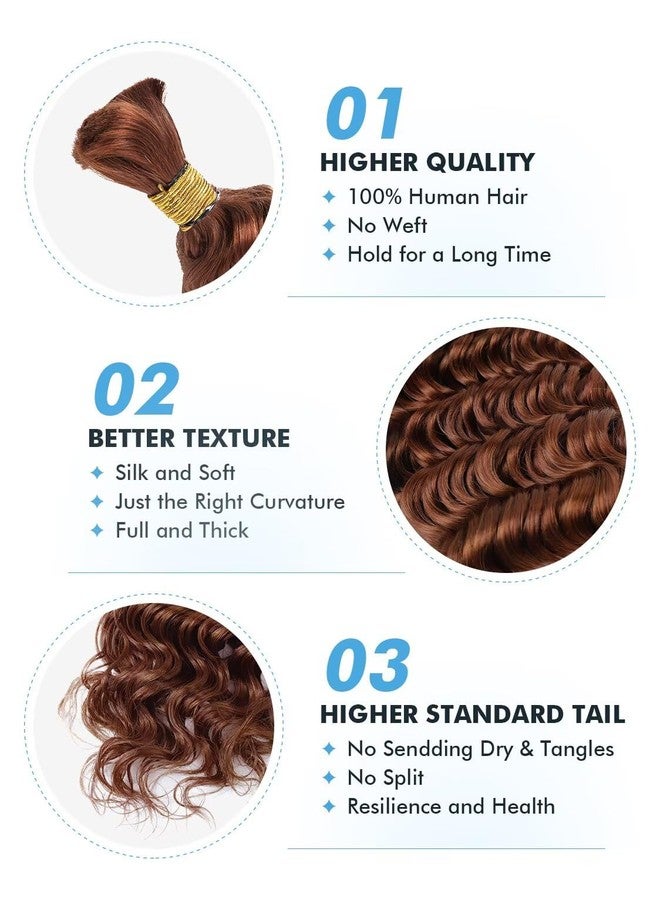 Highlight Human Braiding Hair for Boho Braids 150g 18 Inch Auburn Brown Curly Boho Hair for Braiding Knotless 12A Deep Wave Bulk Bohemian 3 Bundles/Pack Color 30 - Image 4
