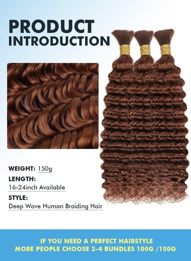 Highlight Human Braiding Hair for Boho Braids 150g 18 Inch Auburn Brown Curly Boho Hair for Braiding Knotless 12A Deep Wave Bulk Bohemian 3 Bundles/Pack Color 30 - Image 2