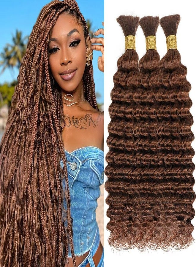Highlight Human Braiding Hair for Boho Braids 150g 18 Inch Auburn Brown Curly Boho Hair for Braiding Knotless 12A Deep Wave Bulk Bohemian 3 Bundles/Pack Color 30 - Image 1