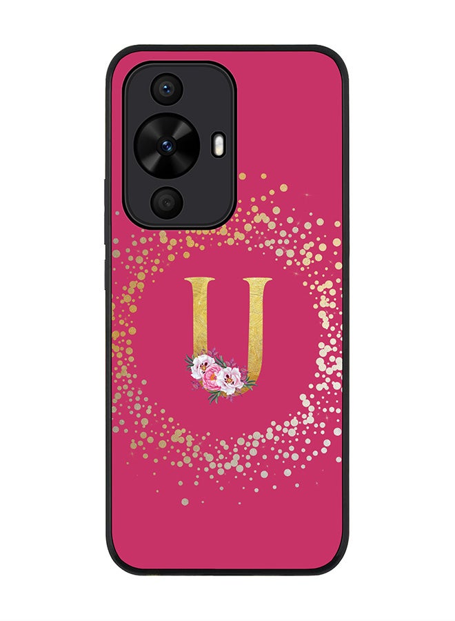 Stylizedd Rugged Black Case for Huawei nova 12s / Huawei nova 11/ Huawei nova 12 Lite 4G,Custom Monogram Initial Letter Floral Alphabet - U (Deep Pink Rose) - Image 1