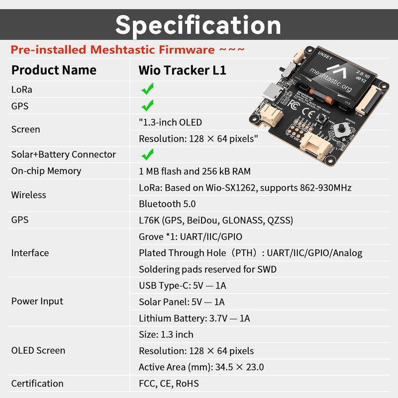لوحة Wio Tracker L1 مع بطارية 3000 مللي أمبير ومجموعة العلبة - مجموعة وحدة Wio SX1262 nRF52840 لـ AR Duino Meshtastic LoRa، بلوتوث 5.0، GPS GNSS شاشة OLED 1.3 بوصة، بطارية Type-C، شحن شمسي (N37، أخضر) - Image 3