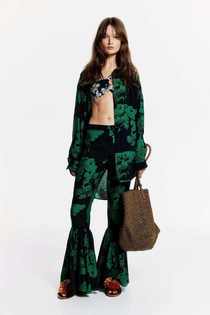 H&M Patterned frill-trimmed trousers