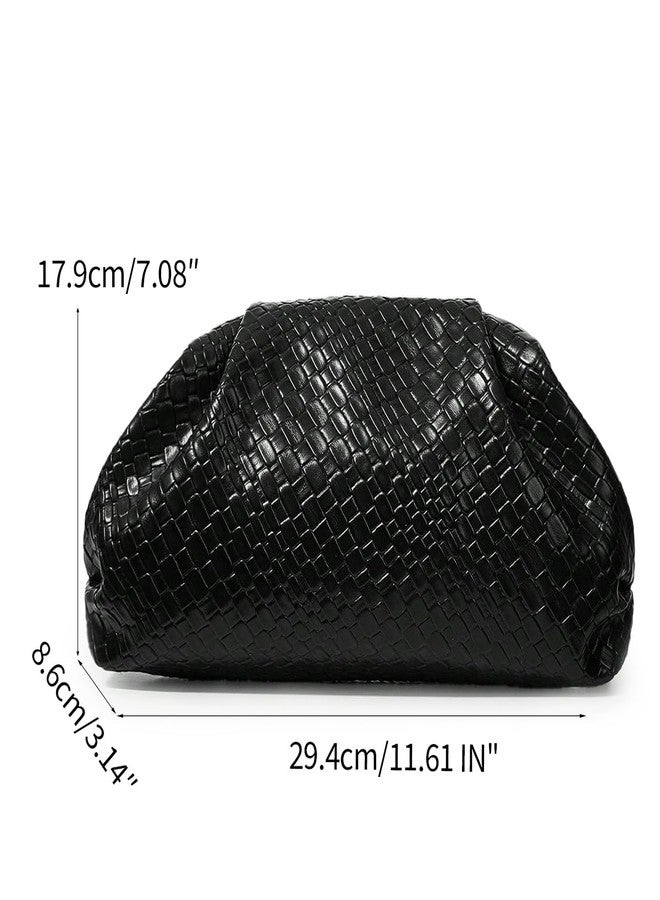 PHILOMENA Women's Woven Evening Bag Vegan Leather Clutch Purse Dumpling Ruched Bag Party Wedding Elegant Handbags (Black) - Image 3