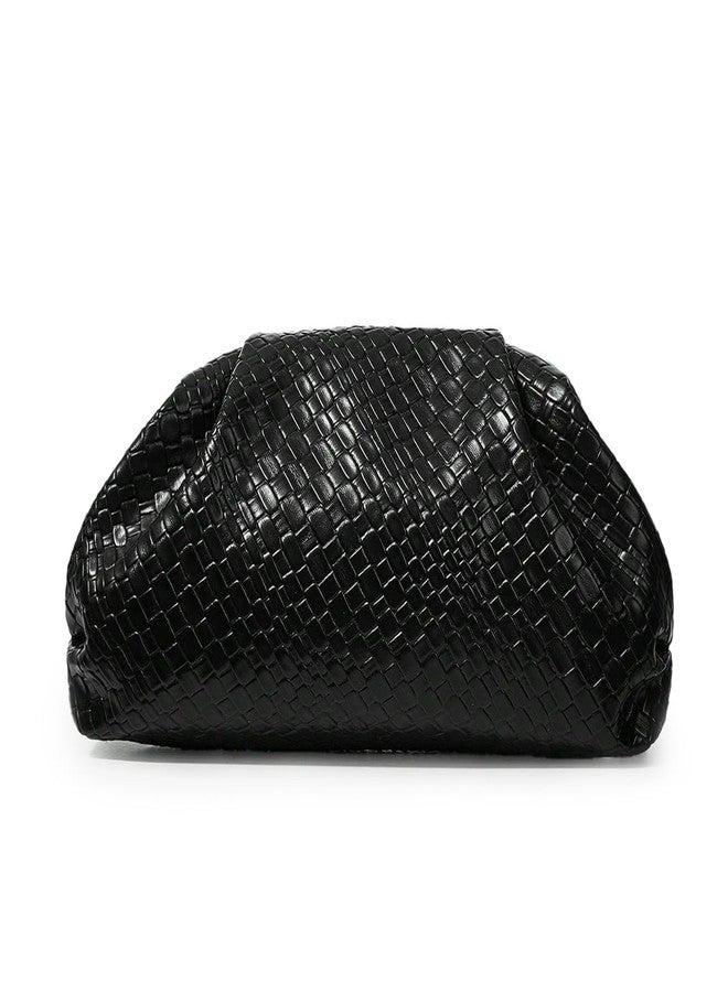 PHILOMENA Women's Woven Evening Bag Vegan Leather Clutch Purse Dumpling Ruched Bag Party Wedding Elegant Handbags (Black) - Image 1