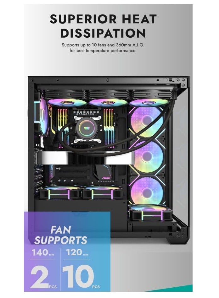 Aigo darkFlash DS900 ATX M-ATX ITX Gaming PC Case with 7 ARGB Fans Pre Installed, Tempered Glass Panels, Type-C Port, 0.5 SPCC Computer Case - Image 5