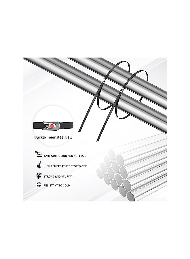 promass 100 Pcs 20 Inch Metal Zip Ties, Black Heavy Duty 304 Stainless Steel Cable Ties, Metal Exhaust Wrap with 200 Lbs Tensile Strength - Image 4