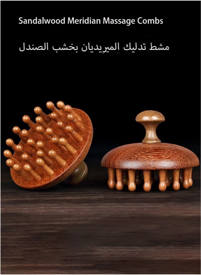 مدلك خشبي لفروة الرأس بمقبض ، فرشاة تدليك ، مدلك فروة رأس من خشب الصندل - Image 4