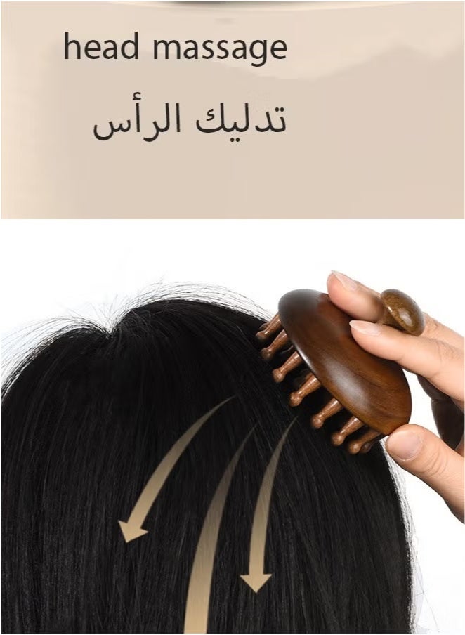 مدلك خشبي لفروة الرأس بمقبض ، فرشاة تدليك ، مدلك فروة رأس من خشب الصندل - Image 2