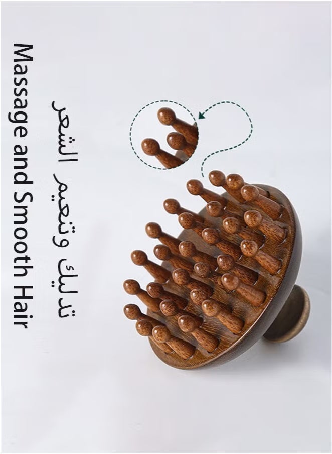مدلك خشبي لفروة الرأس بمقبض ، فرشاة تدليك ، مدلك فروة رأس من خشب الصندل - Image 3