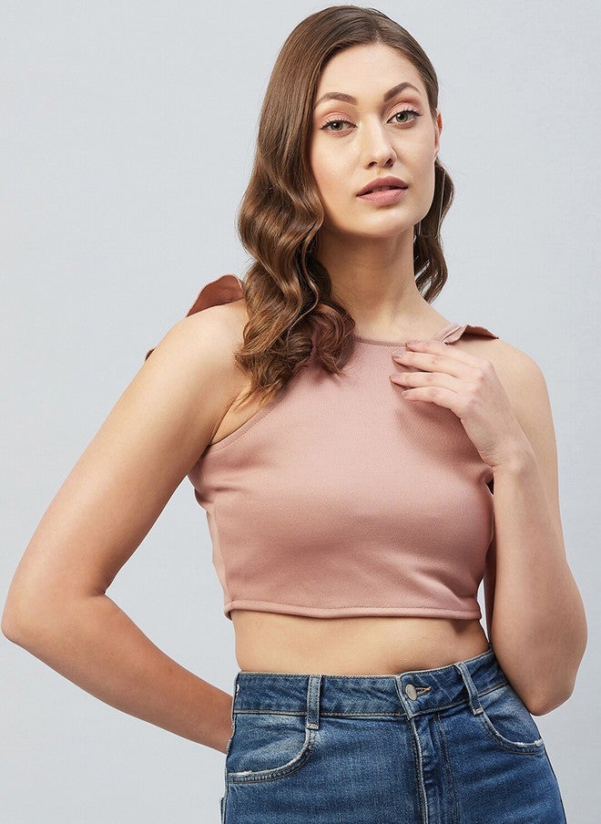 CHIMPAAANZEE Women Dusty Pink Solid Crop Top - Image 1