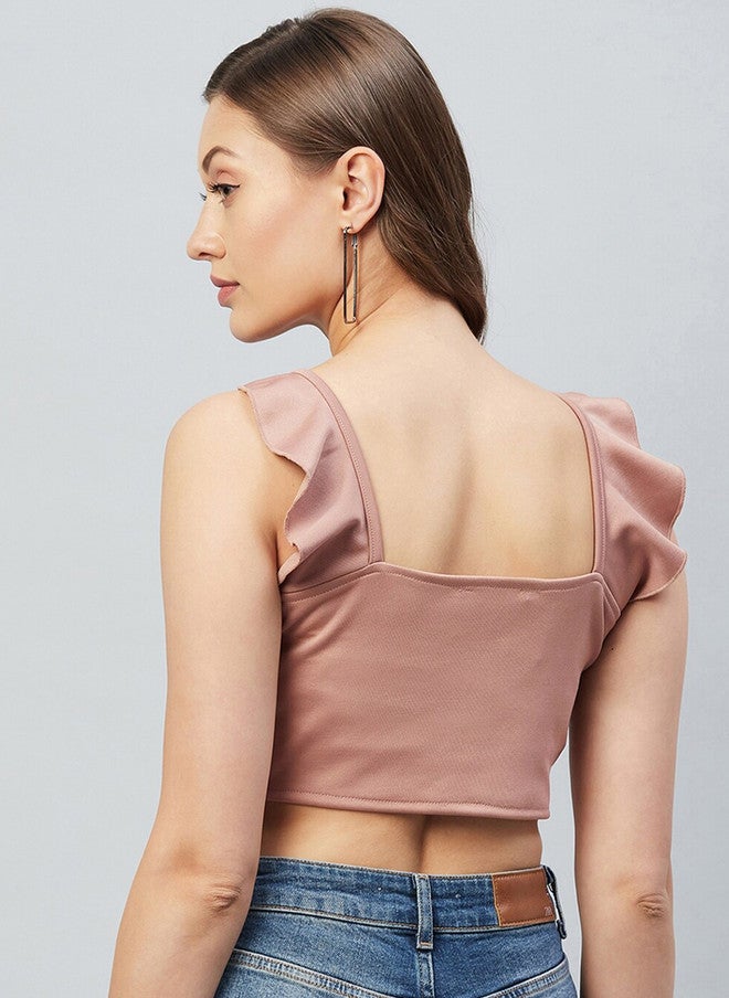 CHIMPAAANZEE Women Dusty Pink Solid Crop Top - Image 5