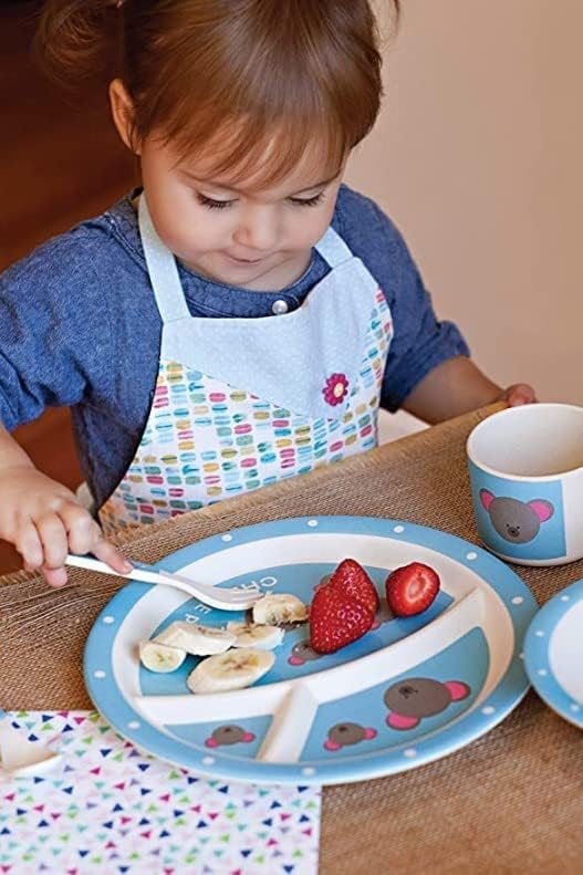 SXDHK New Mulitcolor Printed Bamboo Fibre Round Mix Design 5 Piece Dinner Wears Set for Kids (Multicolor) - Image 3
