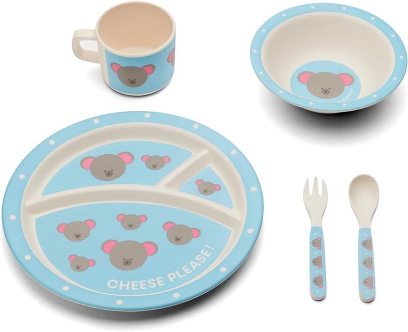 SXDHK New Mulitcolor Printed Bamboo Fibre Round Mix Design 5 Piece Dinner Wears Set for Kids (Multicolor) - Image 1