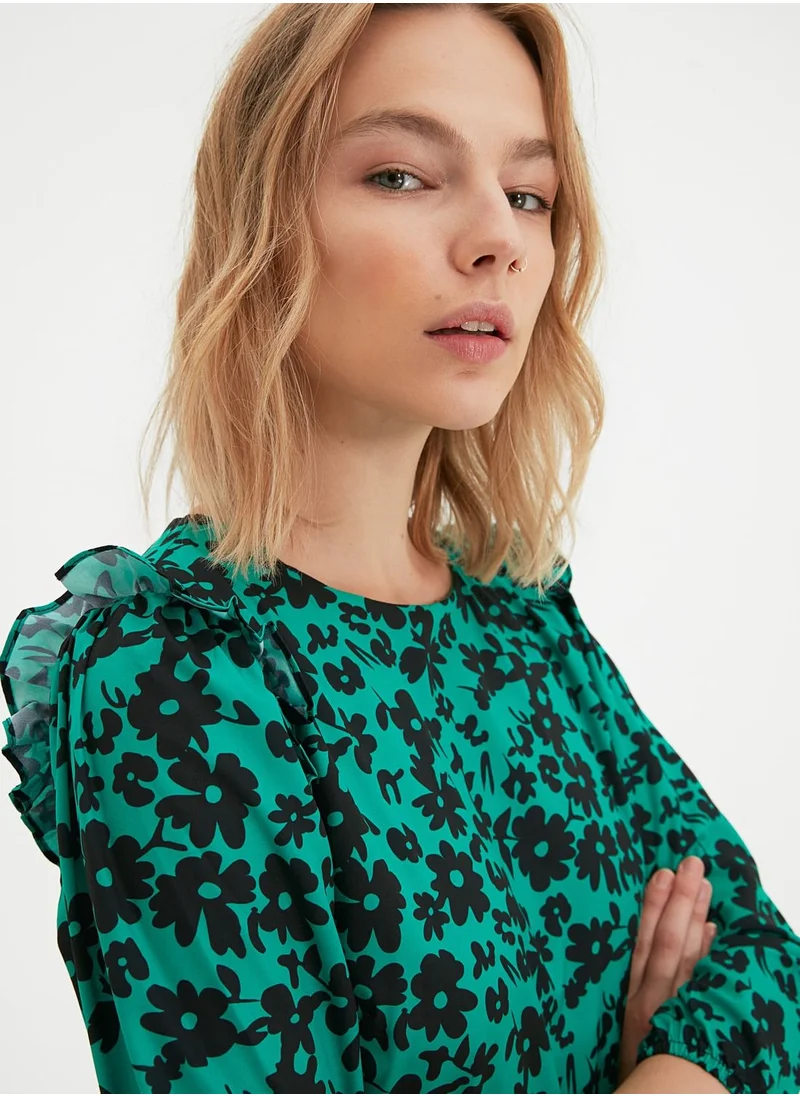 trendyol Floral Print Ruffle Detail Dress