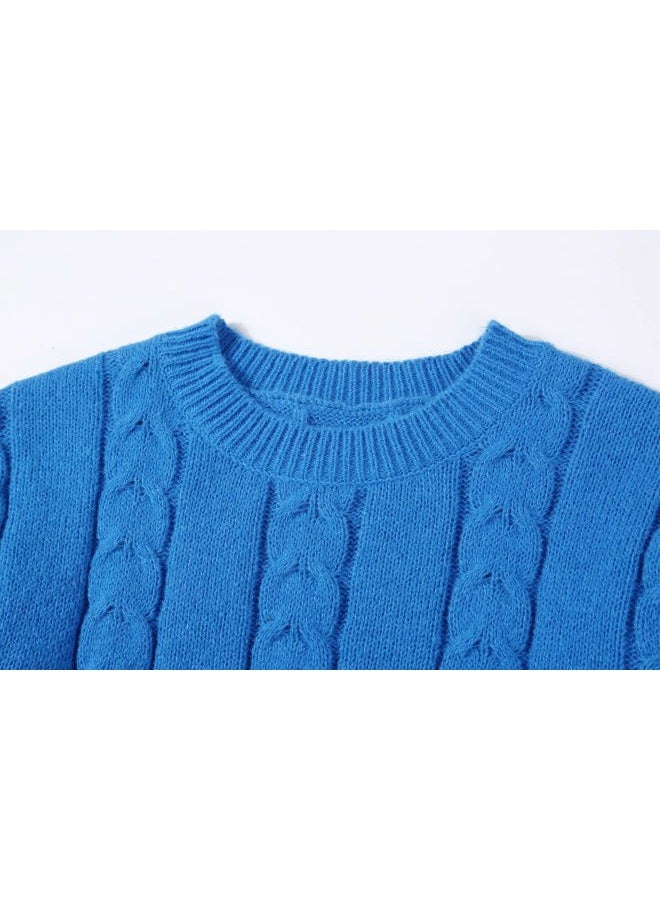 CHARTOU Women's Winter Chunky Cable Knit Long Skirt 2 Piece Outfit Sweater Sets, Bright Blue, XS - Image 5
