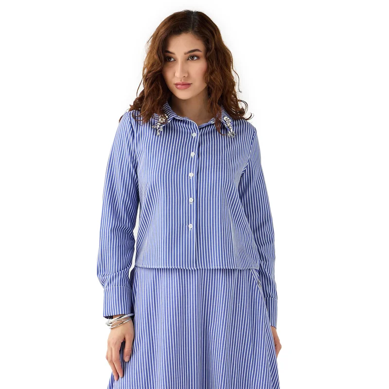 2Xtremz 2Xtremz Striped Shirt with Embellished Collar