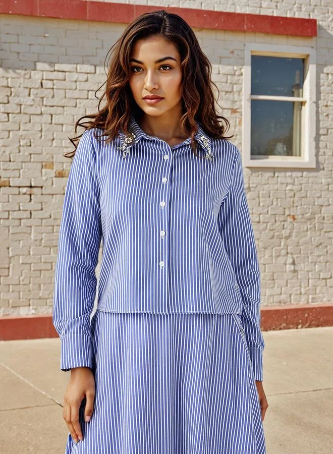 2Xtremz 2Xtremz Striped Shirt with Embellished Collar