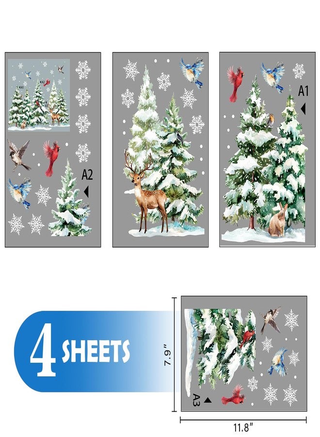 Mfault Winter Forest Animals Window Clings, Snowy Woodland Pine Tree Birds Reindeer Rabbit Snowflake Stickers Decals Decorations, Farmhouse Rustic Christmas Home Living Room Kitchen Decor - Image 2