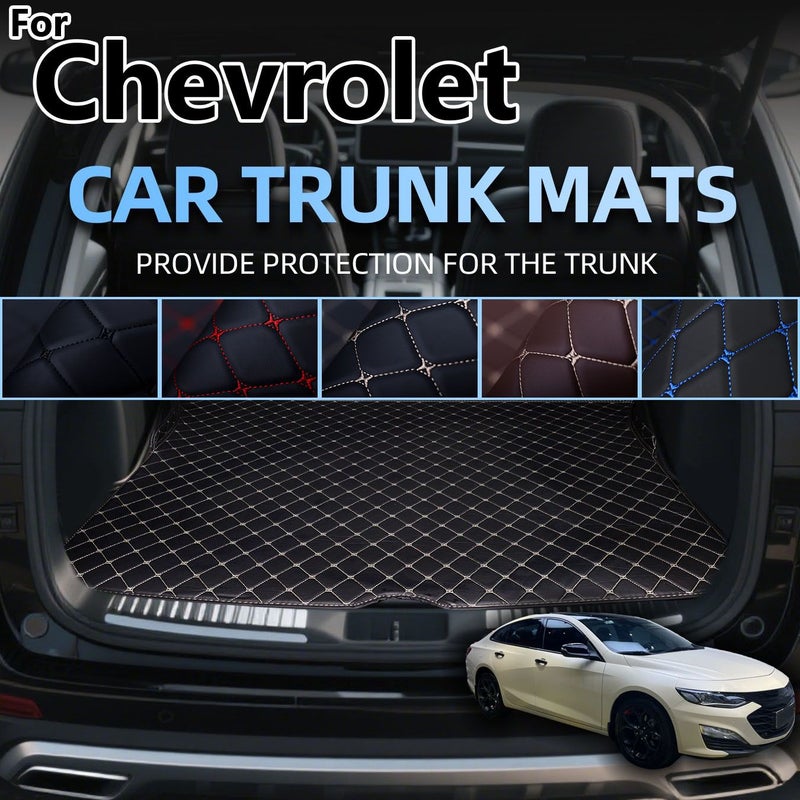For 2017 2023 Chevrolet Equinox Brown And White Line Pattern Faux Leather Trunk Mat Five Color Options All Weather Square Grid Design - Image 4