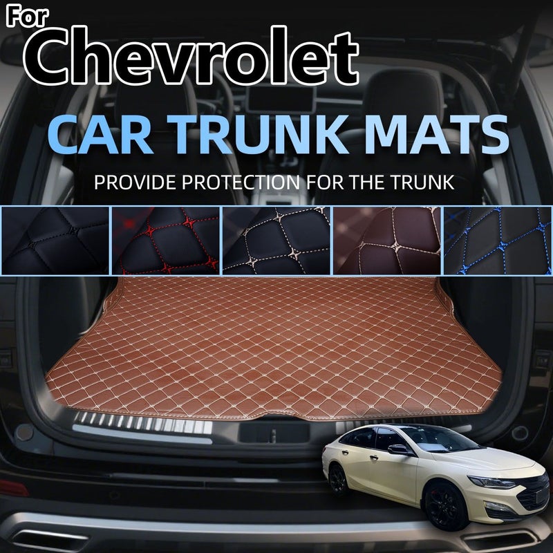 For 2017 2023 Chevrolet Equinox Brown And White Line Pattern Faux Leather Trunk Mat Five Color Options All Weather Square Grid Design - Image 5