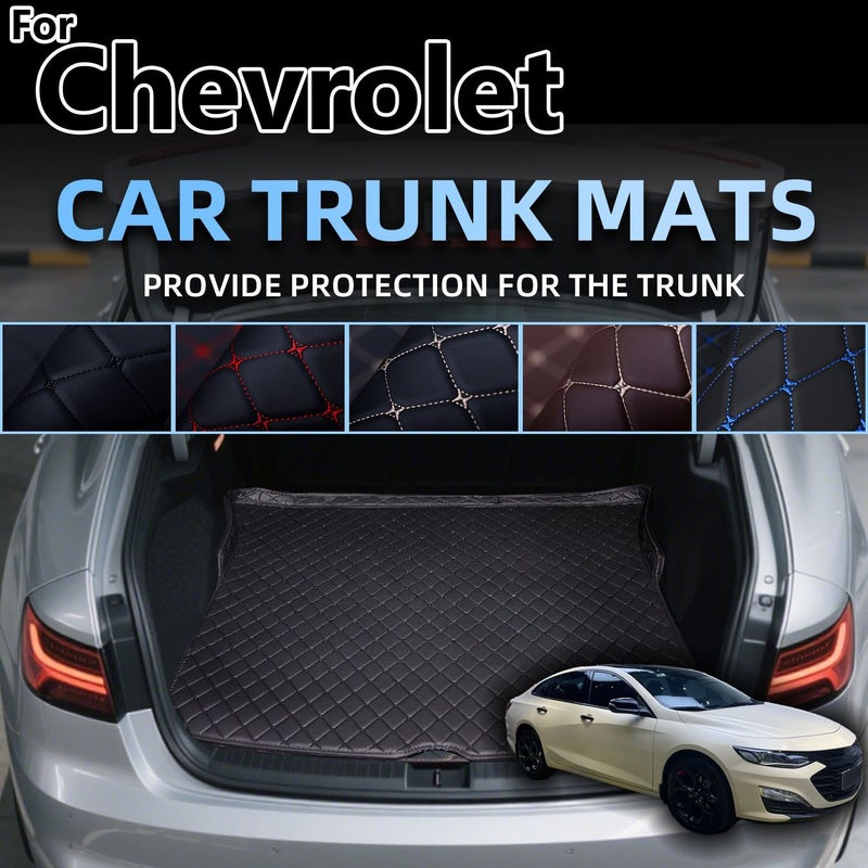 For 2017 2023 Chevrolet Equinox Brown And White Line Pattern Faux Leather Trunk Mat Five Color Options All Weather Square Grid Design - Image 1