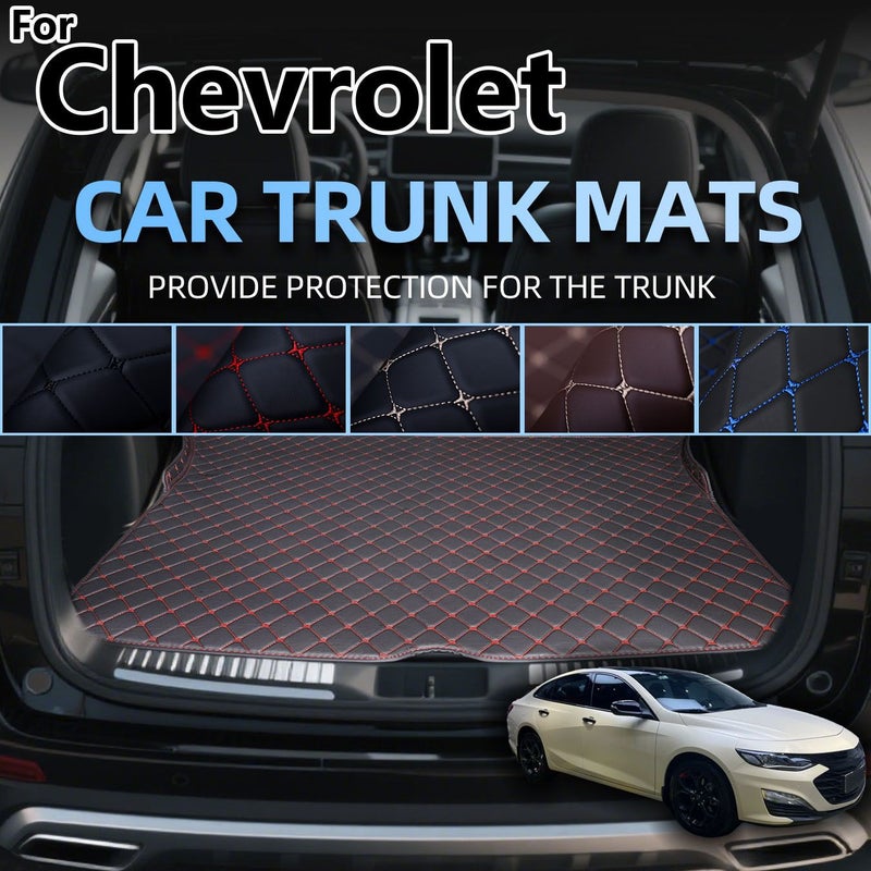 For 2017 2023 Chevrolet Equinox Brown And White Line Pattern Faux Leather Trunk Mat Five Color Options All Weather Square Grid Design - Image 3