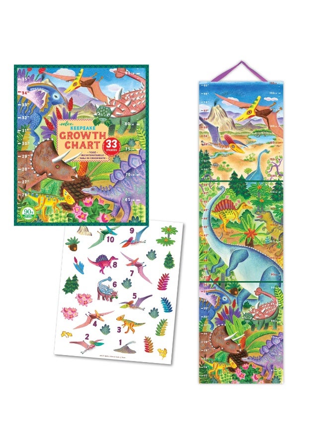 eeBoo: Grow Like a Dinosaur Growth Chart, Includes 33 Different Sticks to Mark Occasions, Educational Game that Cultivate Conversation, Socialization, and Skill-Building, for 2 or More Children