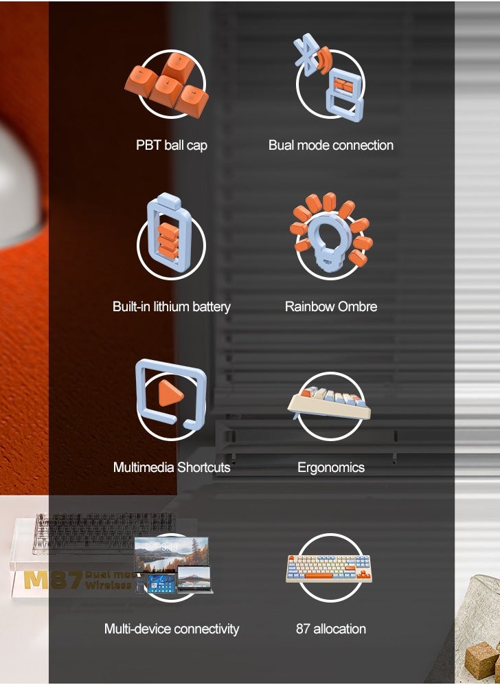 M87 Bluetooth Gaming Keyboard, 2.4G Dual Mode Connection, PBT Ball Cap, Rainbow Light, Suitable for Computers, Laptops, and Mac - pzsku/ZD6B262699EE33ACB86D9Z/45/_/1716888174/7e8220c9-49e5-4578-b265-1110cfd07051