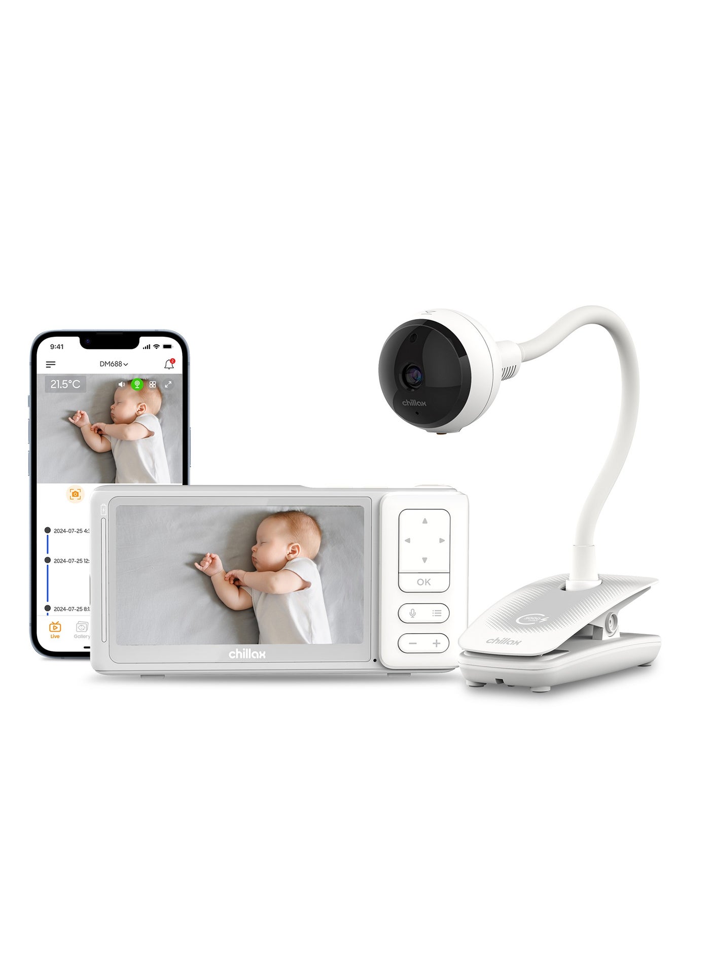 CHILLAX Giraffe Pro Portable Baby Monitor–Video Baby Monitor for Travel with Battery Base Stand,HD 1080p Camera and 5”Screen, Privacy Protection WiFi ON-Off Switch, Gooseneck Design, Night Vision