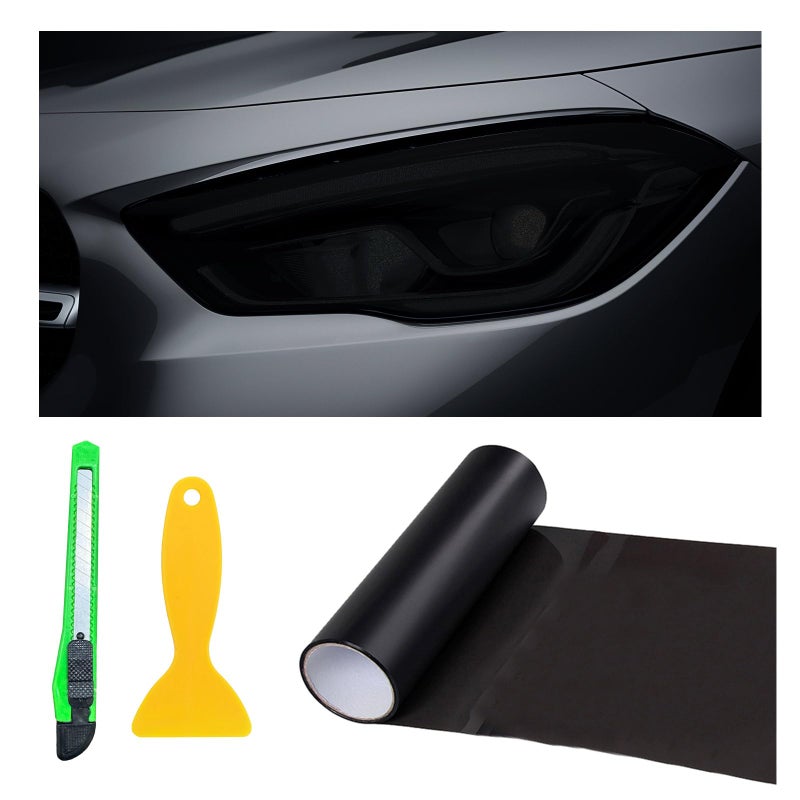 Suvnie 12 48 Inch Car Light Tint Film Shiny Chameleon Headlights Tail Lights Fog Lights Films with Squeeze Cutter Self Adhesive Vinyl Film Sticker Sheet Roll Car Accessories Matte Black - Image 3