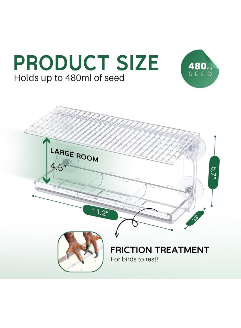 Clear Window Mount Bird Feeder with Strong Suction Cups, Weatherproof Transparent Bird Feeder with Drainage Roof, Removable Large Tray Design for Outdoor Close Bird Watching - Image 3