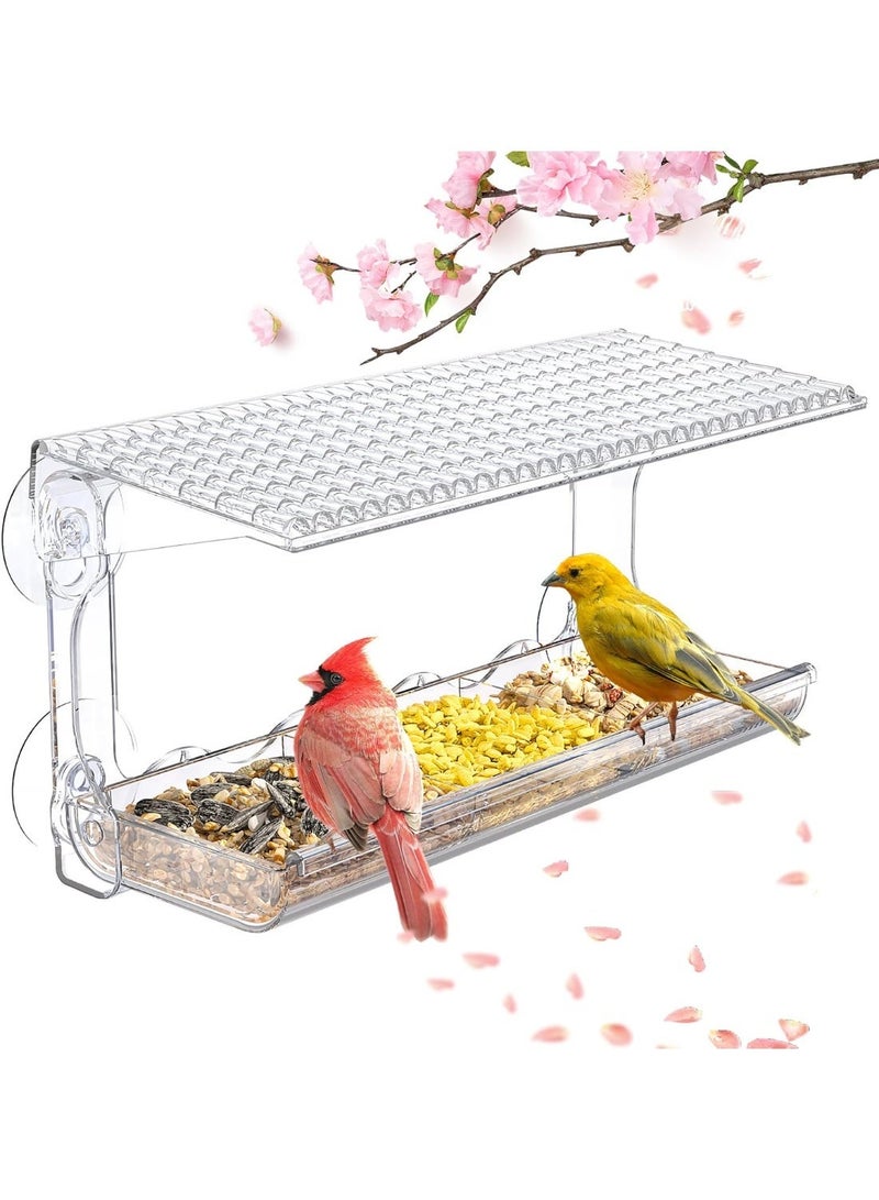 Clear Window Mount Bird Feeder with Strong Suction Cups, Weatherproof Transparent Bird Feeder with Drainage Roof, Removable Large Tray Design for Outdoor Close Bird Watching - Image 1