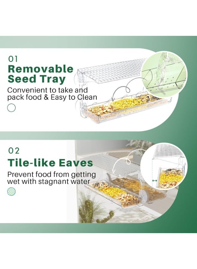 Clear Window Mount Bird Feeder with Strong Suction Cups, Weatherproof Transparent Bird Feeder with Drainage Roof, Removable Large Tray Design for Outdoor Close Bird Watching - Image 4