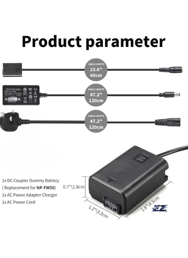 ELTRAZONE - AC PW20 Power Supply Adapter & NP-FW50 Dummy Battery Kit for Sony Alpha Cameras – Compatible with A6500, A6400, A6300, A6100, A6000, A5100, A7 Series, RX10, ZV-E10 – Continuous Power for Photography & Videography - Image 1