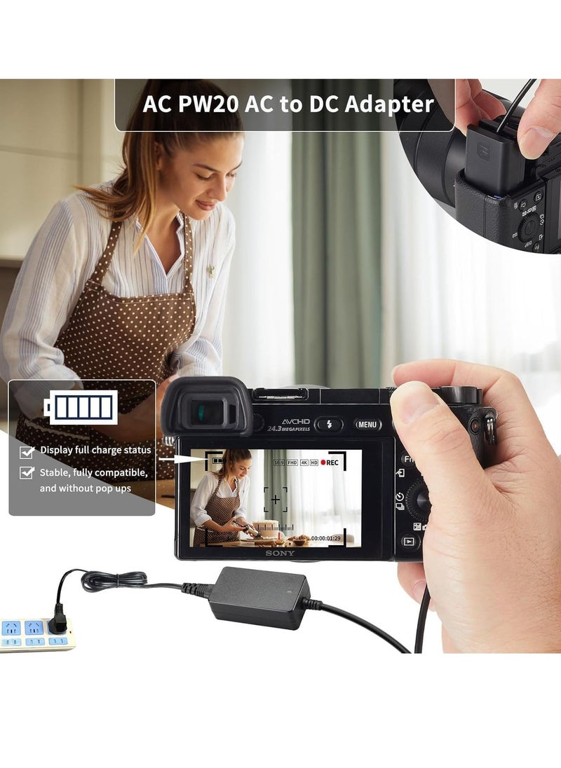 ELTRAZONE - AC PW20 Power Supply Adapter & NP-FW50 Dummy Battery Kit for Sony Alpha Cameras – Compatible with A6500, A6400, A6300, A6100, A6000, A5100, A7 Series, RX10, ZV-E10 – Continuous Power for Photography & Videography - Image 1