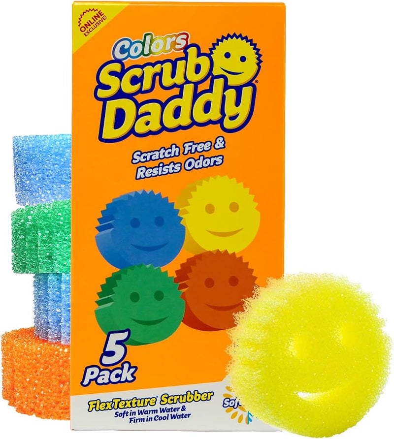 سكراب دادي فرشاشات مطبخ متعددة الاستخدامات من Scrub Daddy – خالية من الخدوش، مناسبة لتنظيف الأطباق والحمام والمنزل – مصنوعة من رغوة بوليمرية خالية من مادة BPA (5 قطع) - Image 1